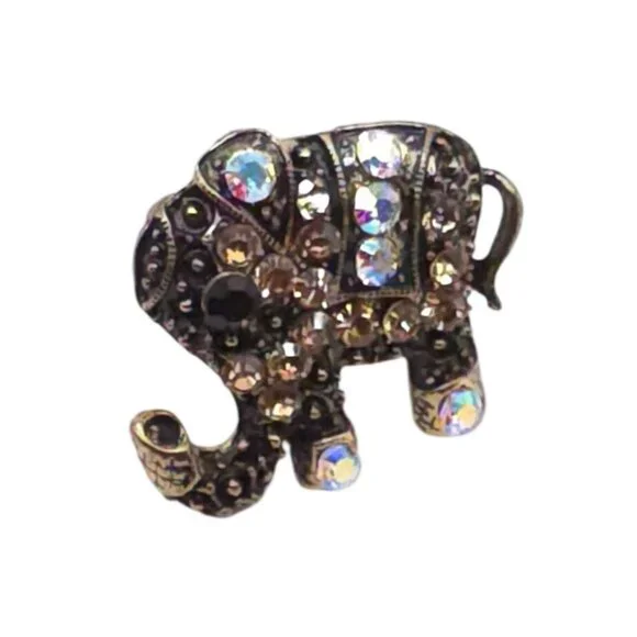 Vintage Rhinestone Elephant Adjustable Ring Antique Gold Tone Animal Jewelry - Picture 4 of 6
